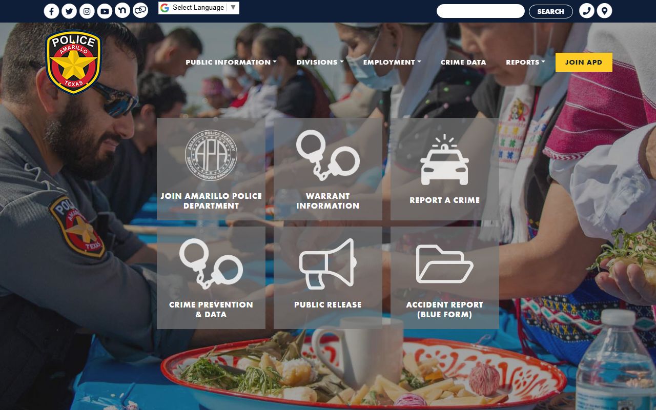 Amarillo Police Department homepage for booking reports and arrest record access