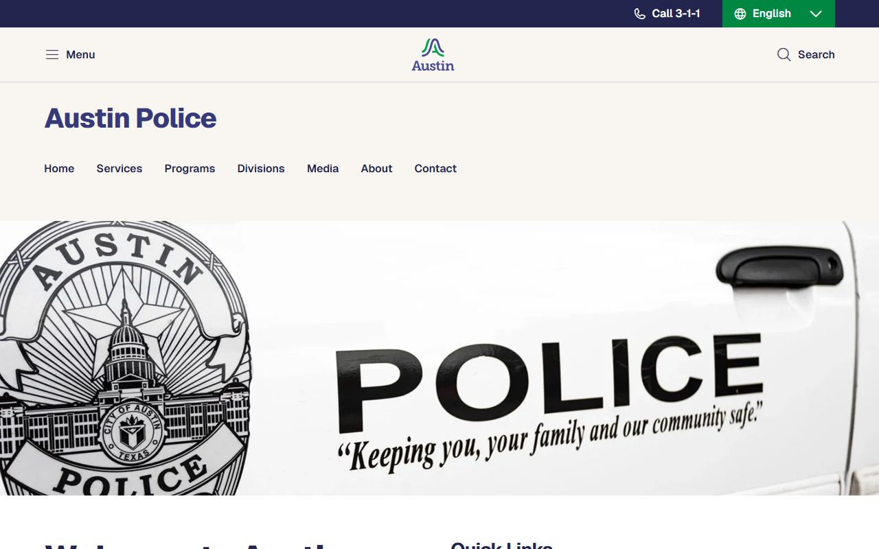 Austin police city department page with arrest records and booking data access