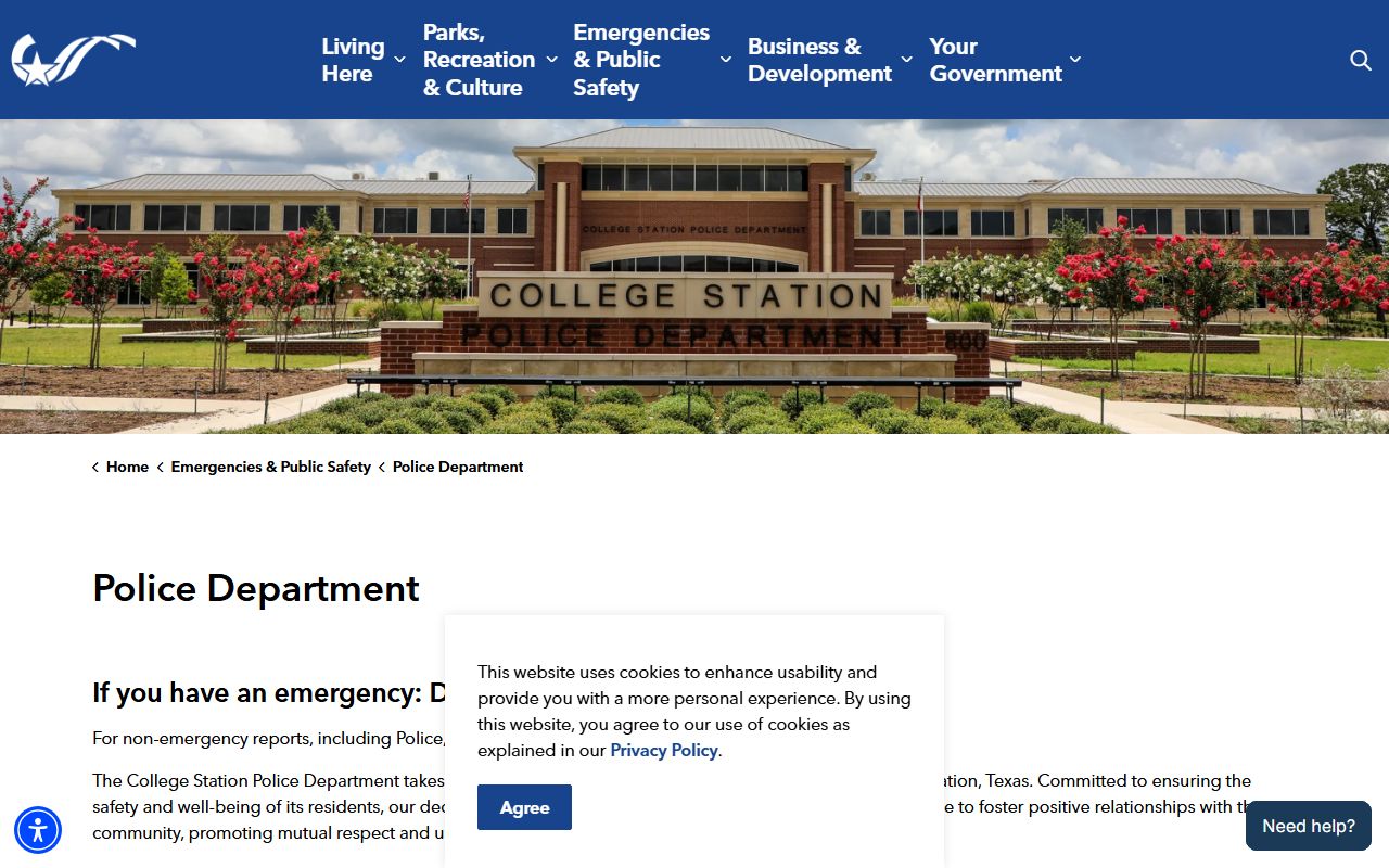 College Station Police Department website for booking reports and arrest records