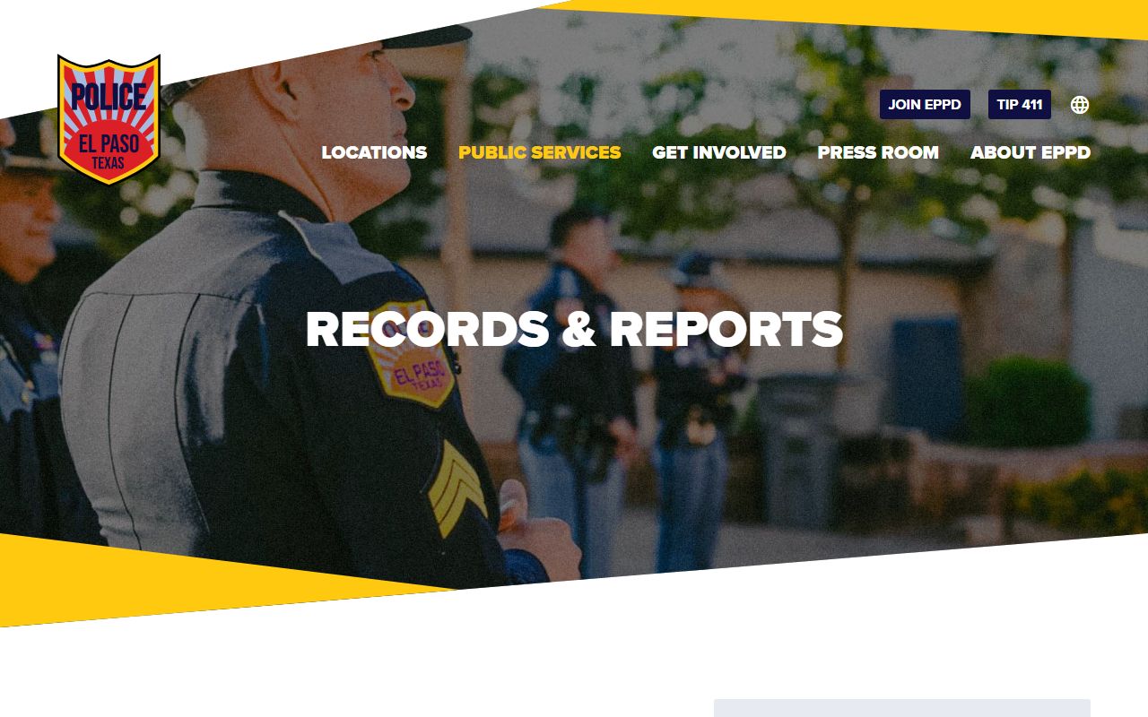 EPPD records page for requesting El Paso police and arrest records