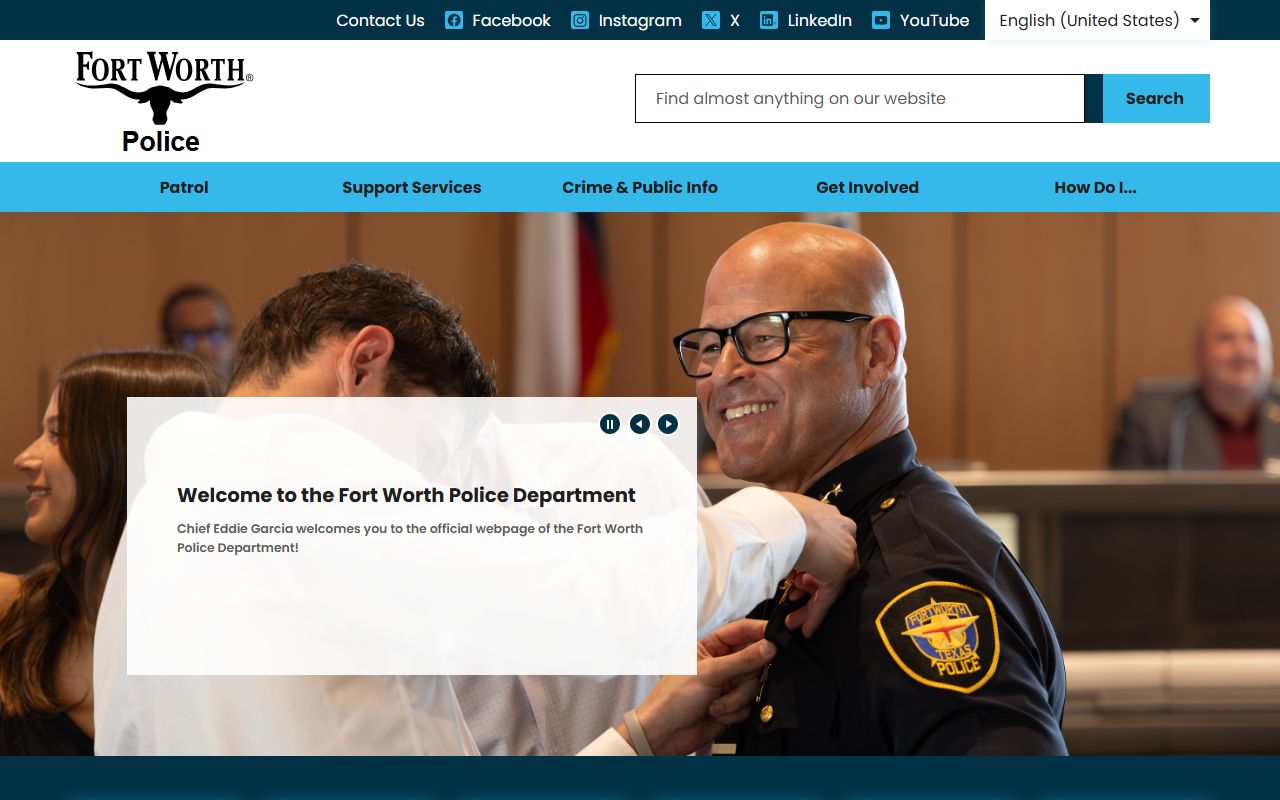 City of Fort Worth police department page with links to booking and arrest resources
