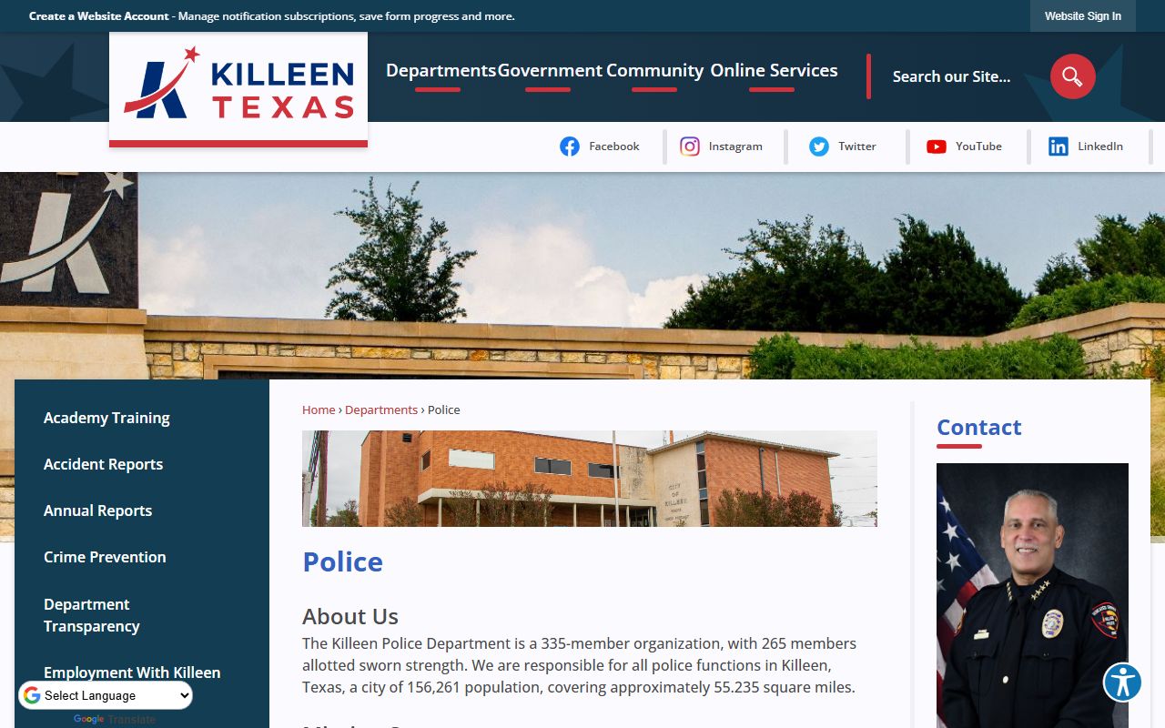 Killeen Police Department website for booking reports and records requests
