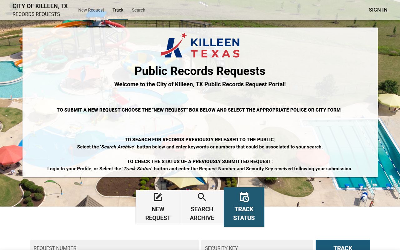 Killeen Police JustFOIA public records portal for booking report requests