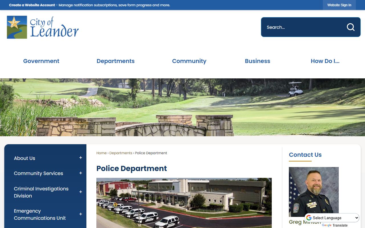 Leander Police Department website for booking report and records request information