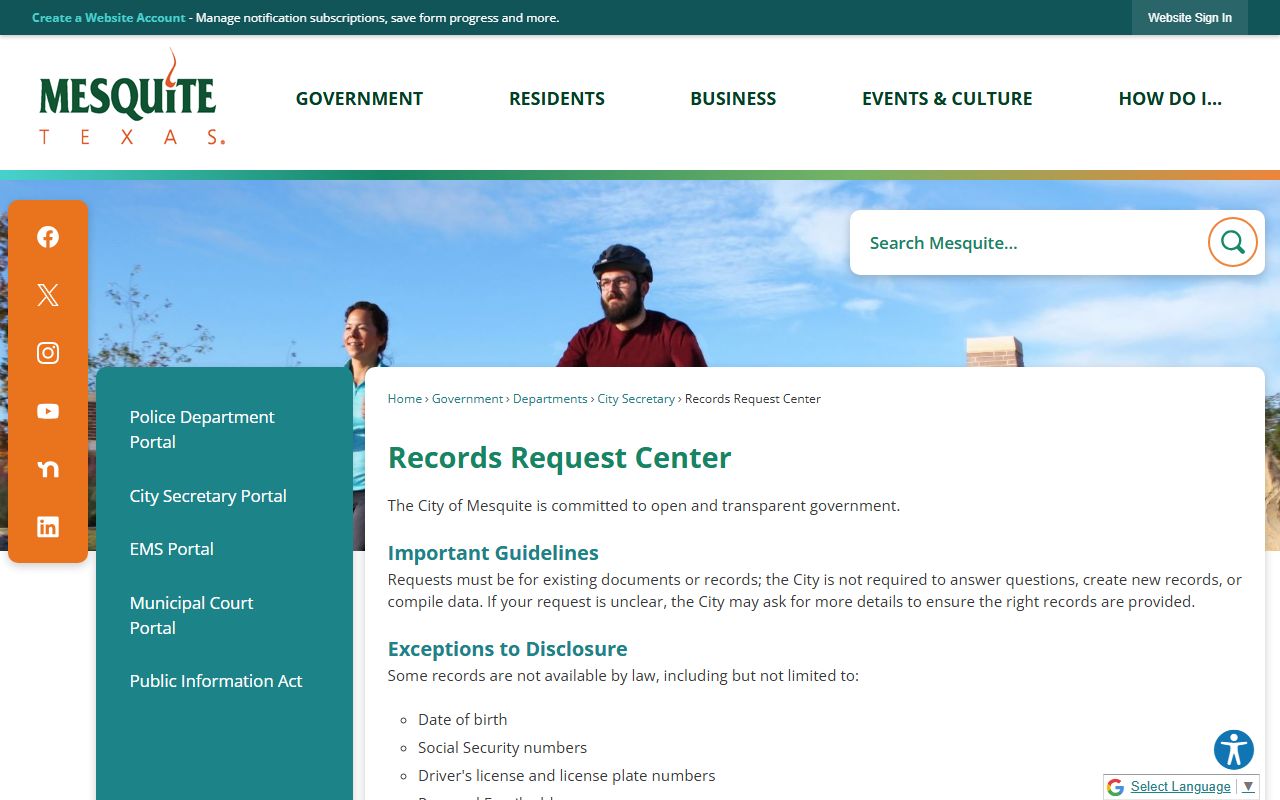 Mesquite Police Records Request Center for arrest reports and booking records