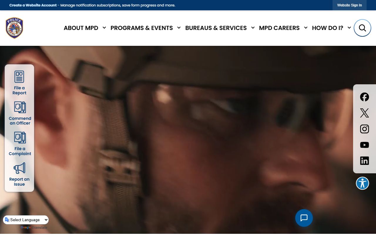 Midland Police Department homepage for booking reports