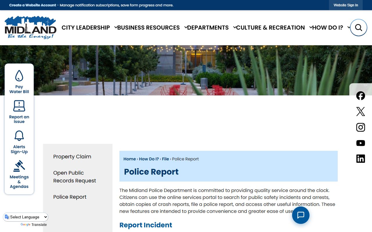 Midland Police online report portal for booking report searches