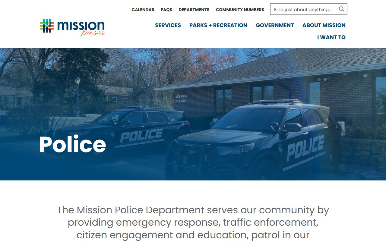 Mission Police Department website for booking report and records request information