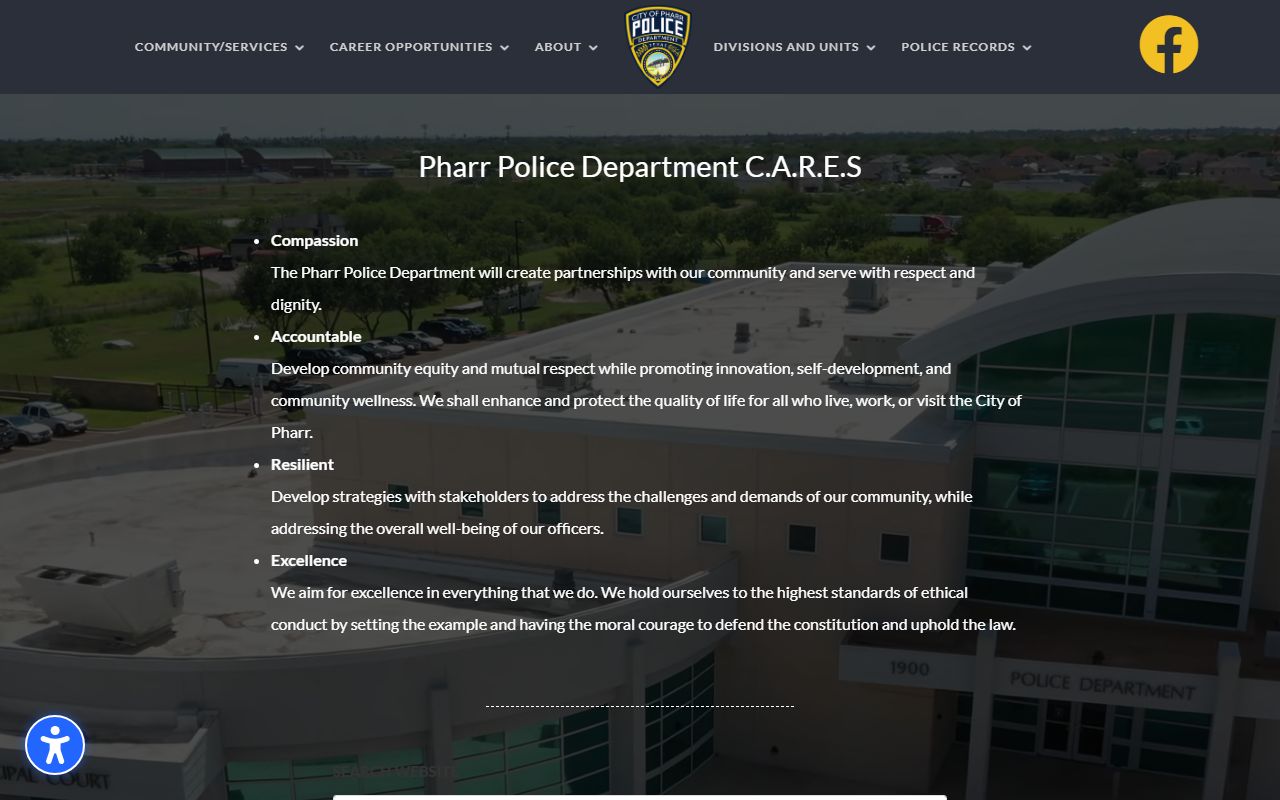 Pharr Police Department website for accessing booking report and records request information