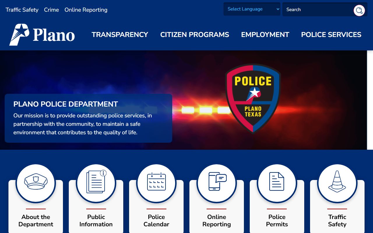 Plano Police Department page showing arrest records and booking report access