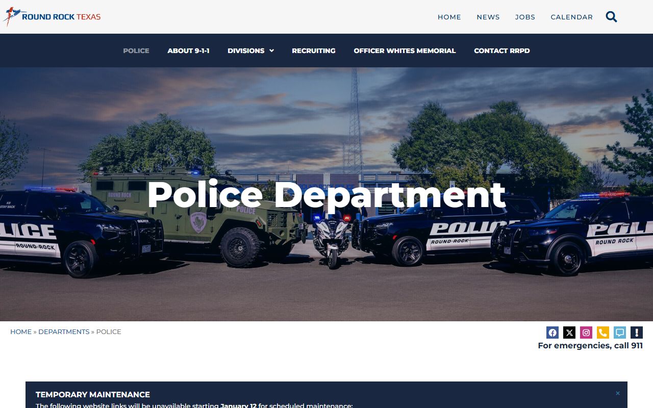 Round Rock Police Department website for booking reports