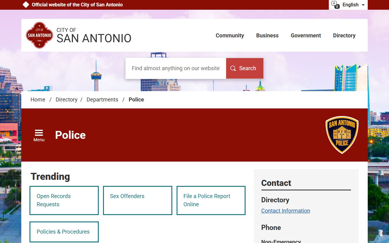 SAPD records division page for requesting San Antonio police and arrest records