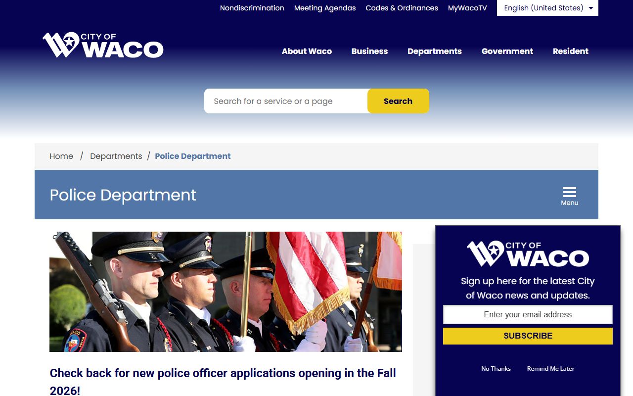 Waco Police records portal for booking report access