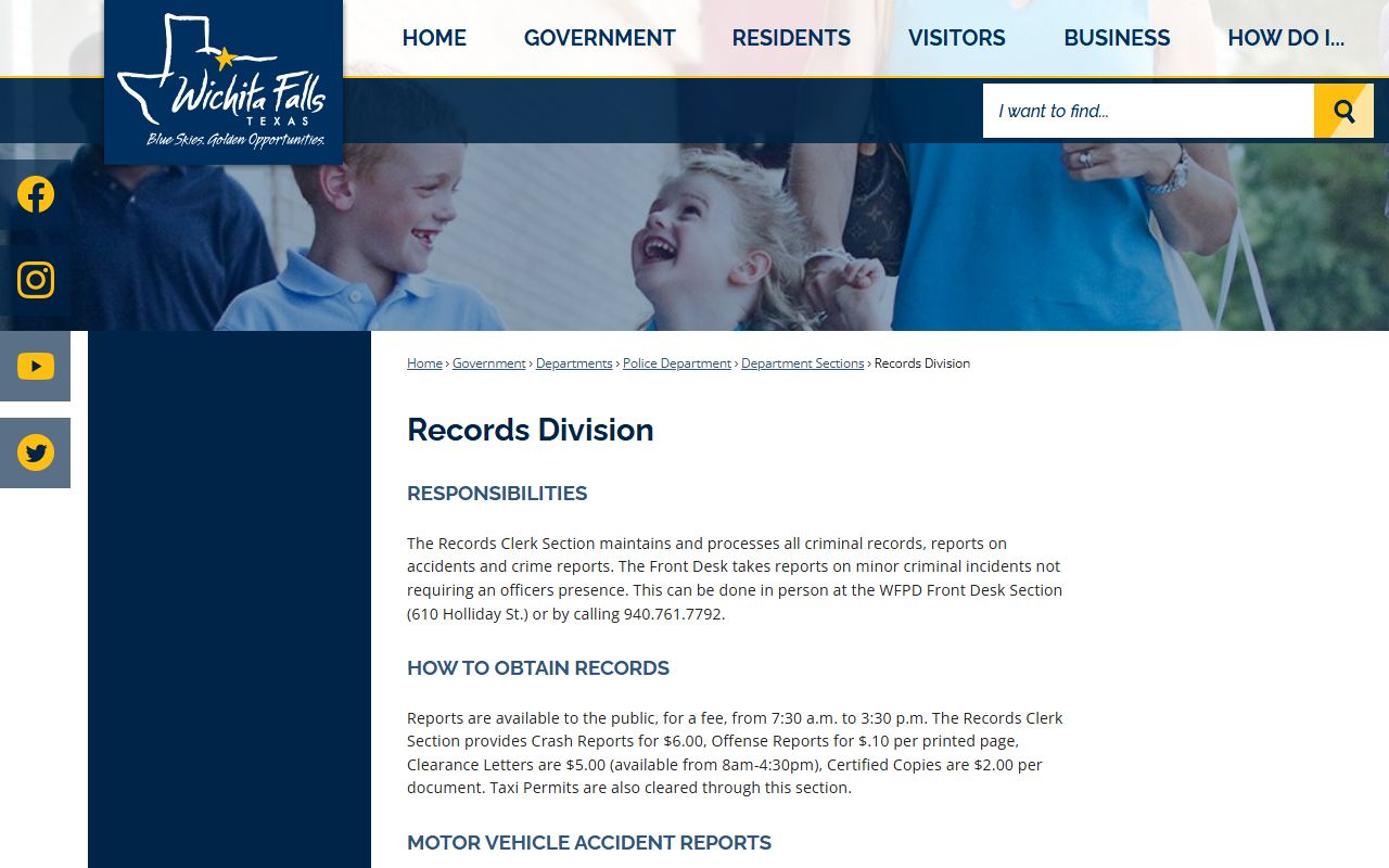 Wichita Falls Police Department booking reports and records access