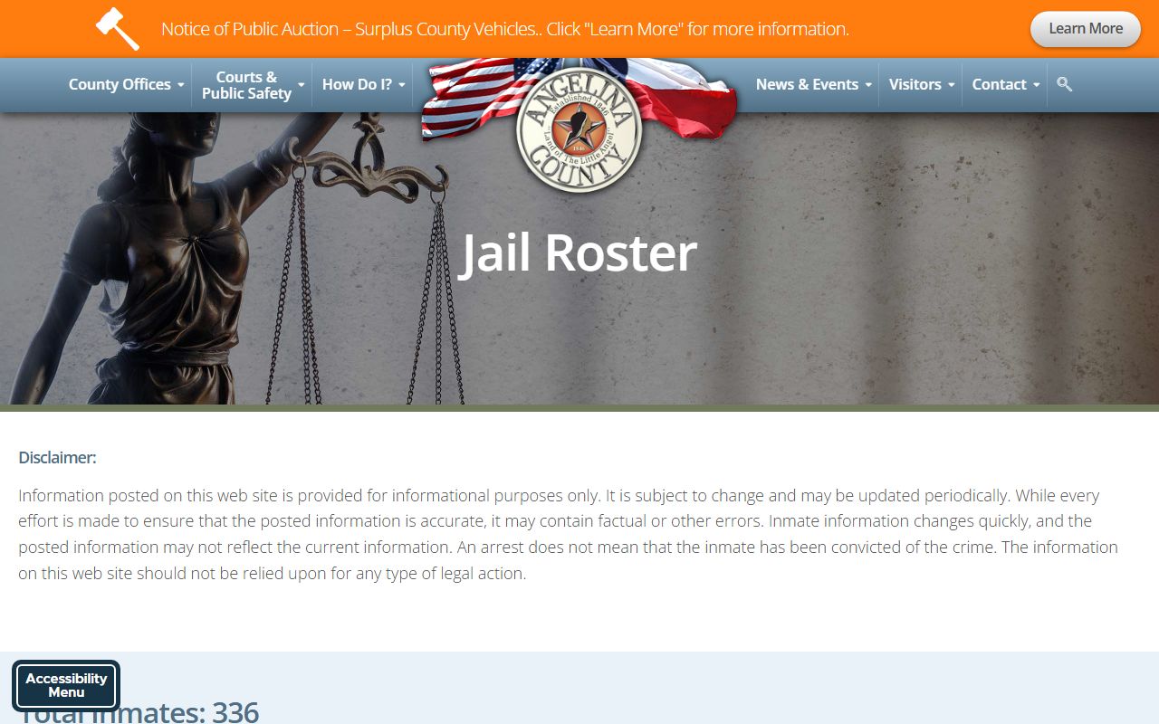 Angelina County inmate search portal for booking reports