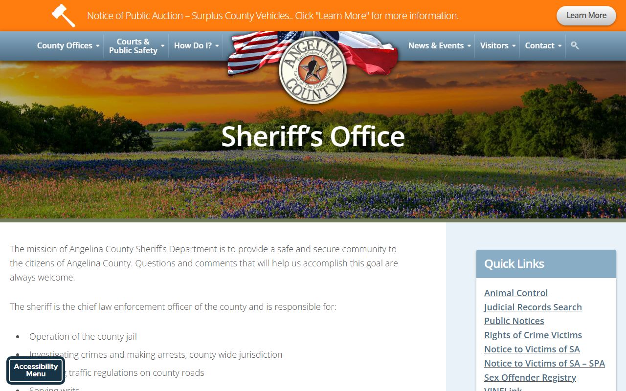 Angelina County Sheriff's Office booking reports page