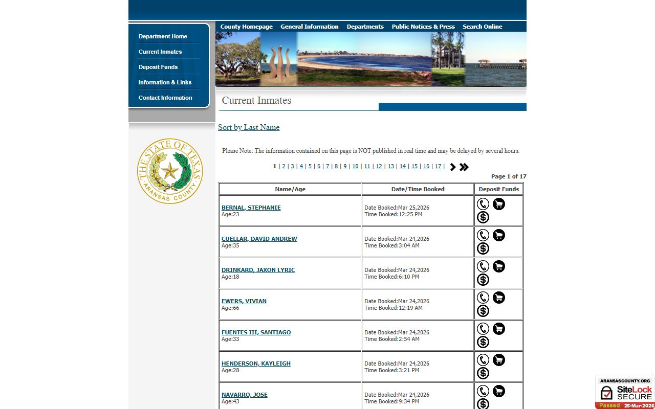 Aransas County inmate search roster for booking reports