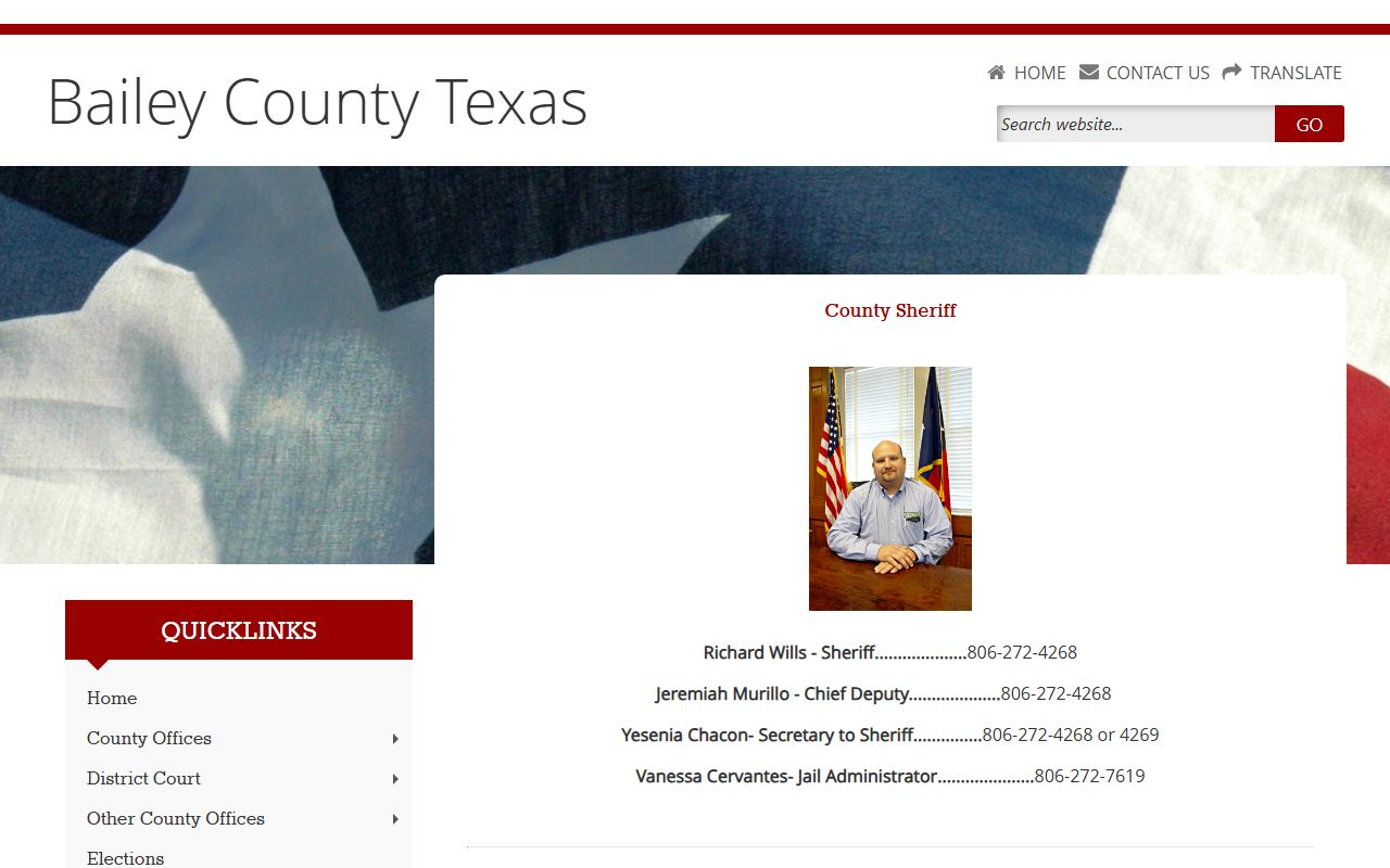 Bailey County Sheriff's Office page for booking reports
