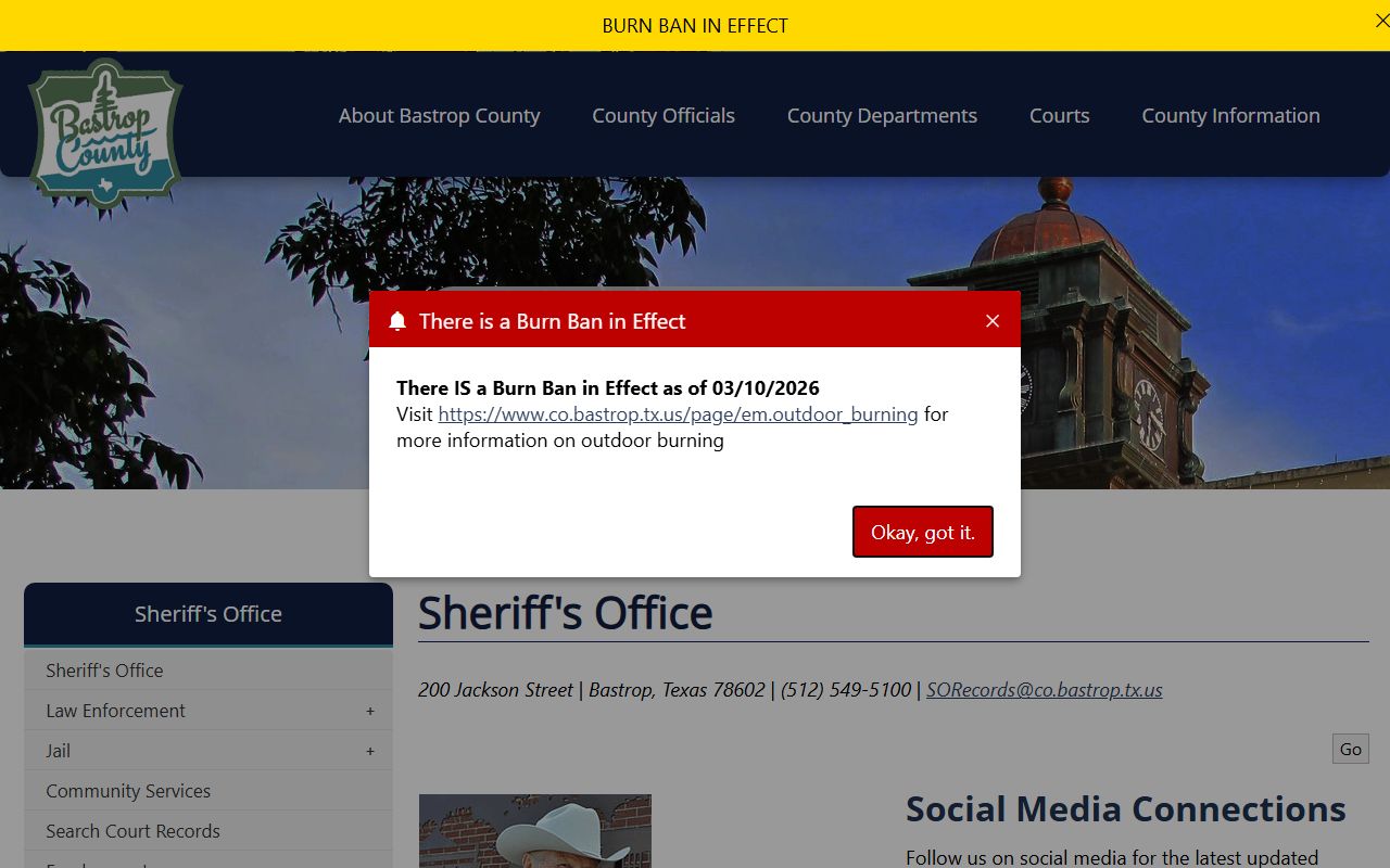 Bastrop County Sheriff's Office page for booking reports