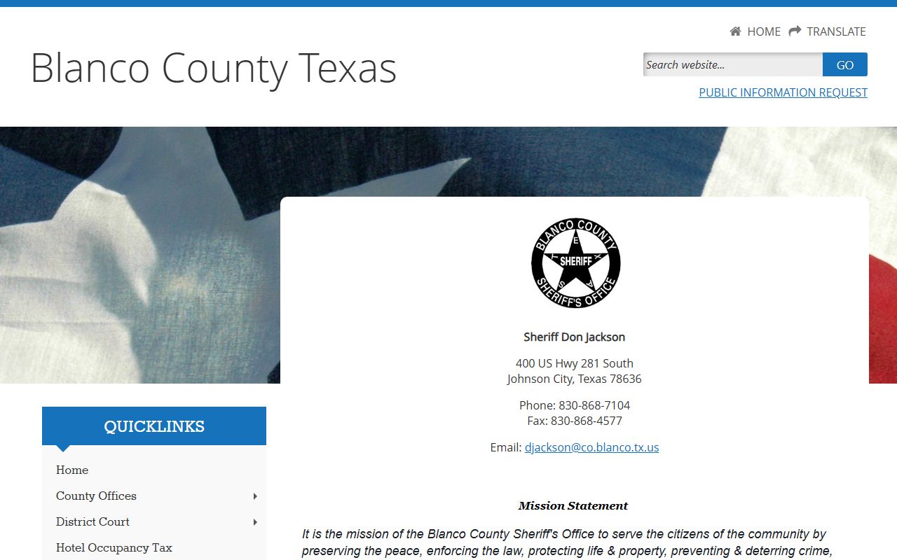 Blanco County Sheriff's Office website - booking reports and jail records