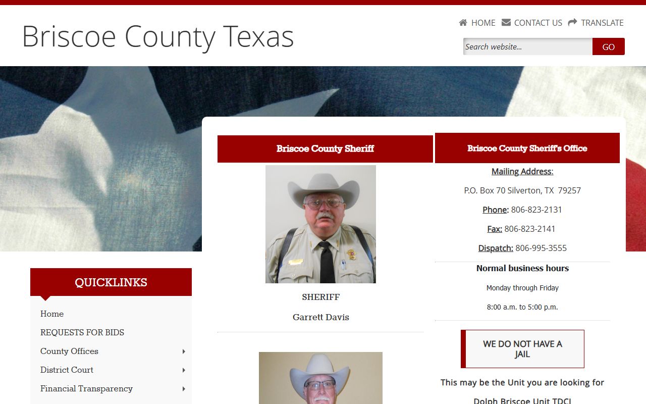 Briscoe County Sheriff's Office page - booking reports and arrest records