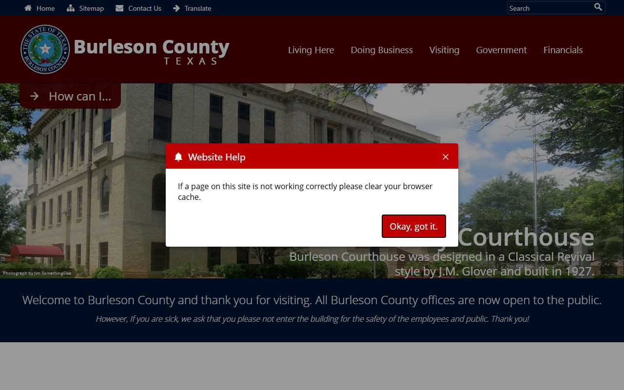 Burleson County Sheriff's Office page - booking reports and arrest records