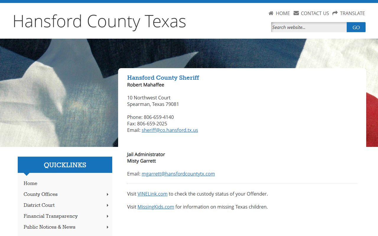 Hansford County Sheriff - Hansford County Booking Reports