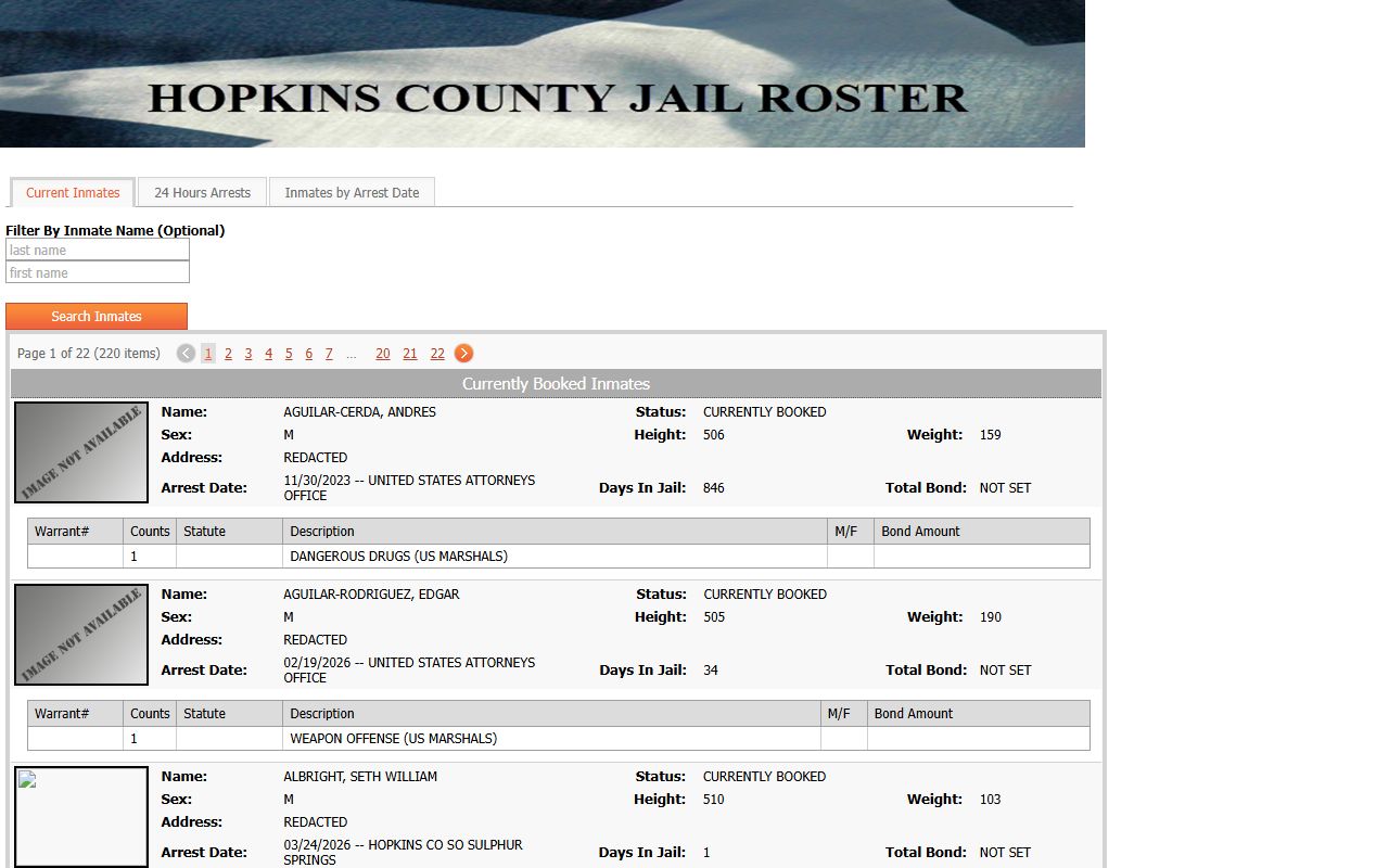 Hopkins County Current Inmates - Hopkins County Booking Reports