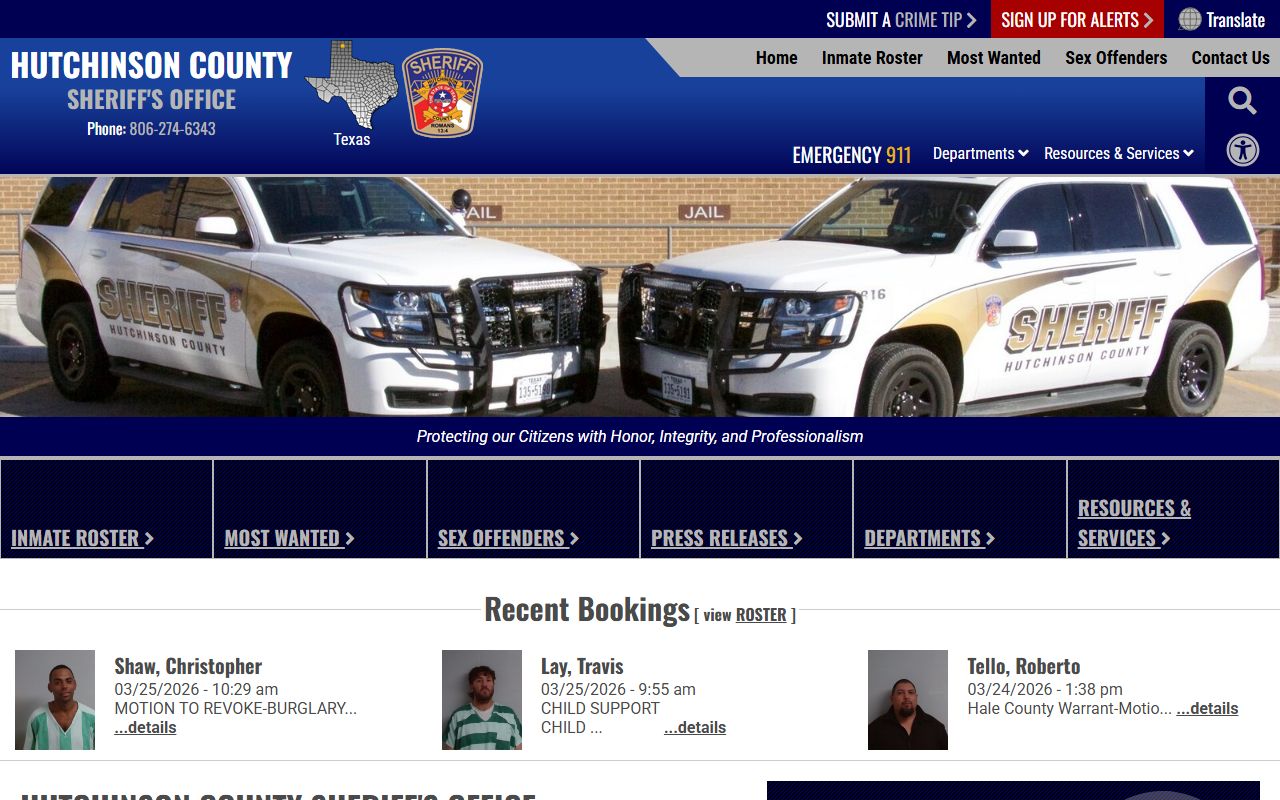 Hutchinson County Sheriff's Office - Hutchinson County Booking Reports