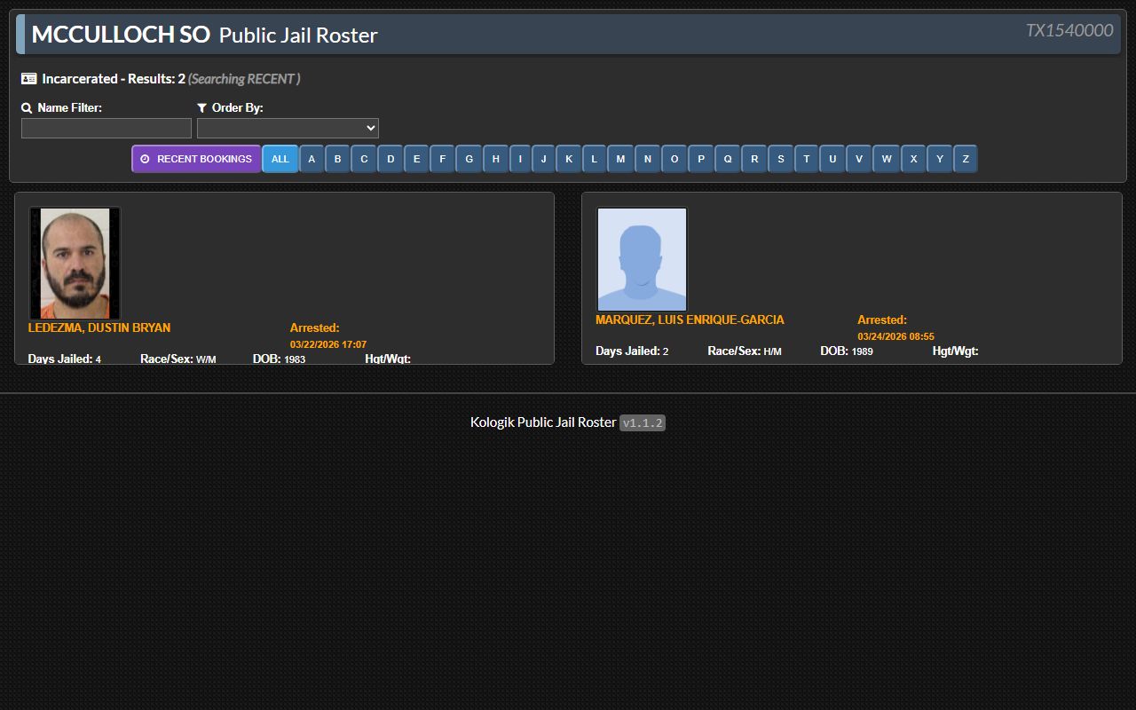 McCulloch County Jail Roster - McCulloch County Booking Reports