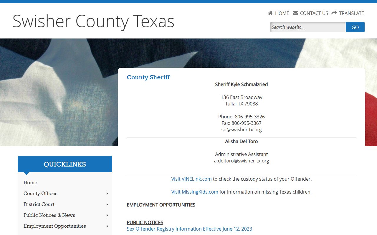 Swisher County Sheriff - Swisher County Booking Reports