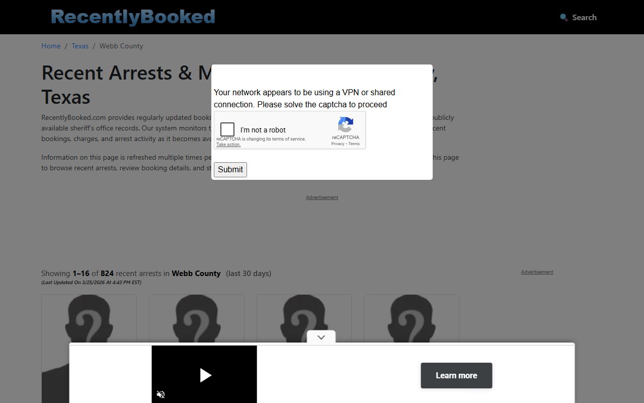 Webb County Recently Booked - Webb County Booking Reports