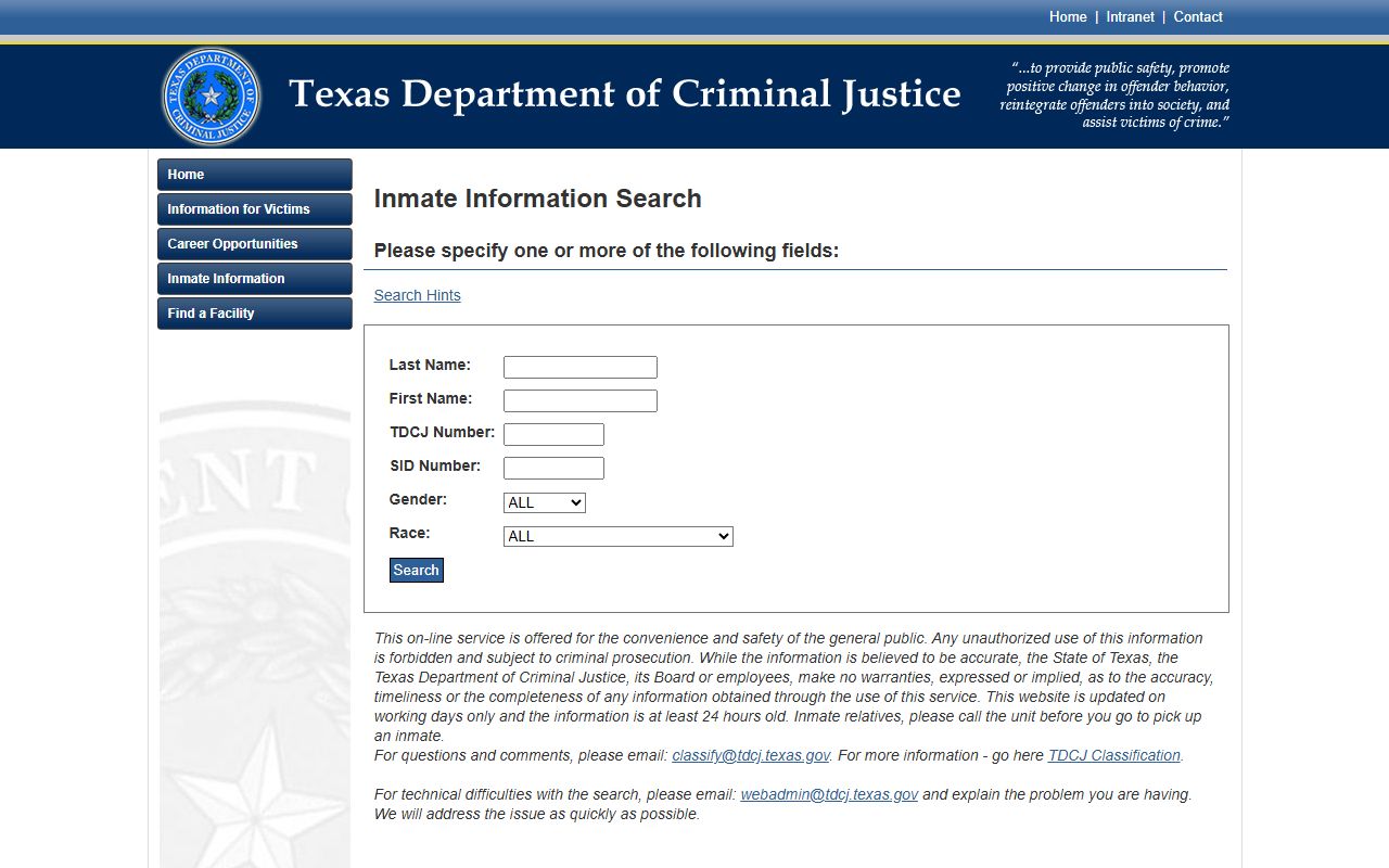 Texas TDCJ inmate search booking reports