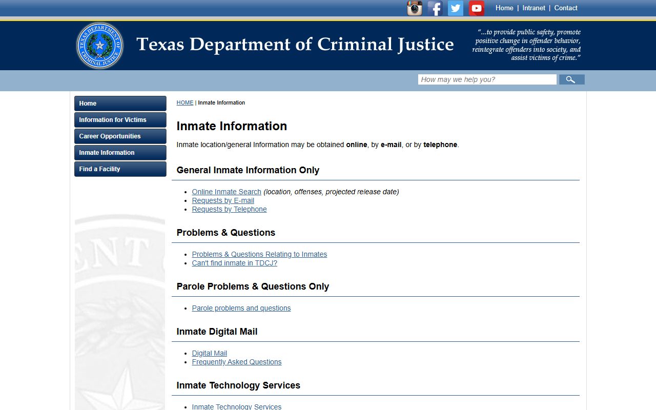 Texas TDCJ offender information booking reports
