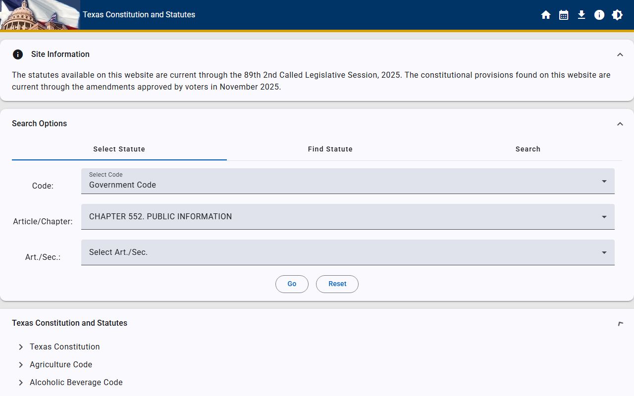 Texas Government Code Chapter 552 Public Information Act booking reports